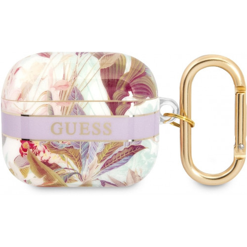 Guess TPU Flower Print Puzdro pre Airpods 3 Purple