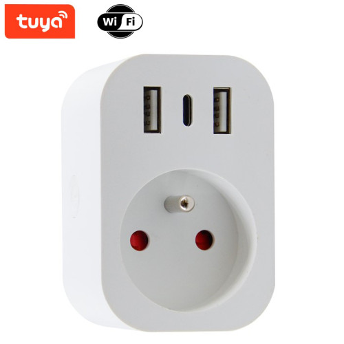 Immax NEO LITE Inteligentná vnútorná zásuvka v2 s kolíkom, typ E, 2xUSB, 1xUSB C, WiFi, TUYA (07772L)